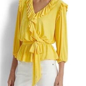 Lauren Ralph Lauren Yellow Ruffle Top Size XS